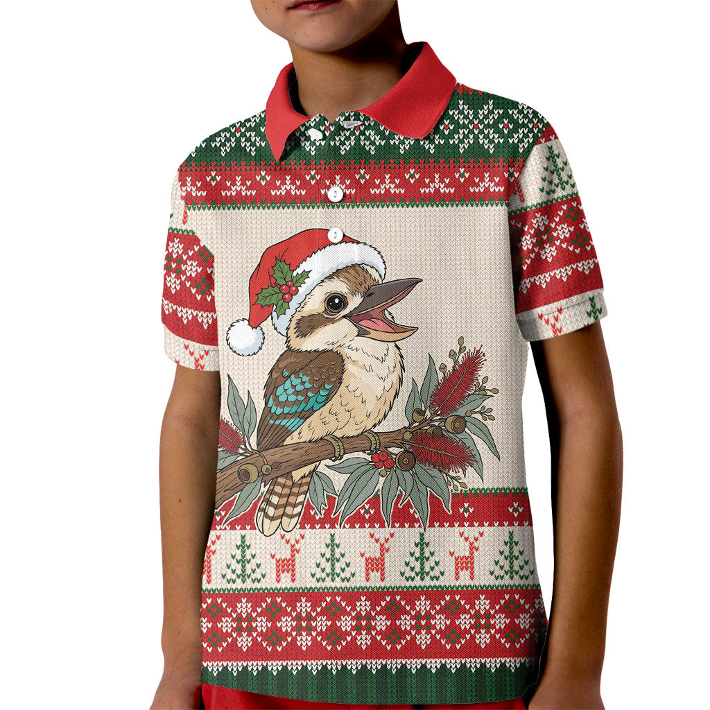 Aussie Kookaburra Christmas Kid Polo Shirt Festive Knitted Pattern Inspired