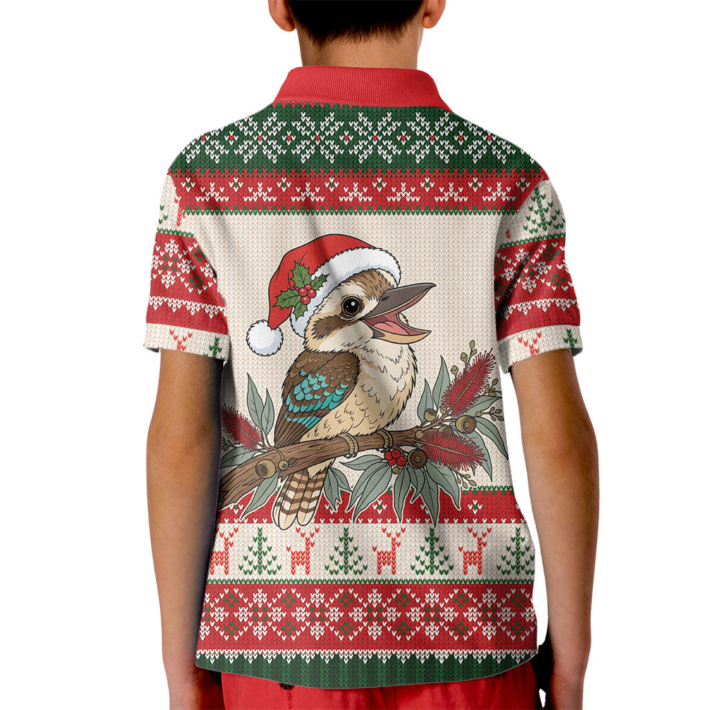 Aussie Kookaburra Christmas Kid Polo Shirt Festive Knitted Pattern Inspired