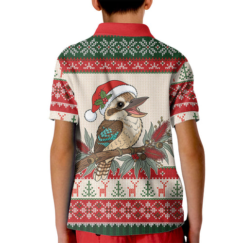 Aussie Kookaburra Christmas Kid Polo Shirt Festive Knitted Pattern Inspired