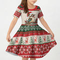 Aussie Kookaburra Christmas Kid Short Sleeve Dress Festive Knitted Pattern Inspired
