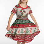 Aussie Kookaburra Christmas Kid Short Sleeve Dress Festive Knitted Pattern Inspired