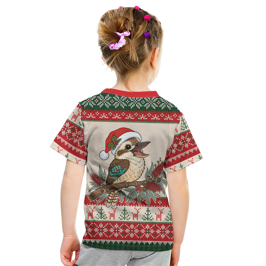 Aussie Kookaburra Christmas Kid T Shirt Festive Knitted Pattern Inspired
