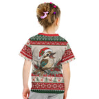 Aussie Kookaburra Christmas Kid T Shirt Festive Knitted Pattern Inspired