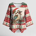 Aussie Kookaburra Christmas Kimono Sleeve Blouse Festive Knitted Pattern Inspired