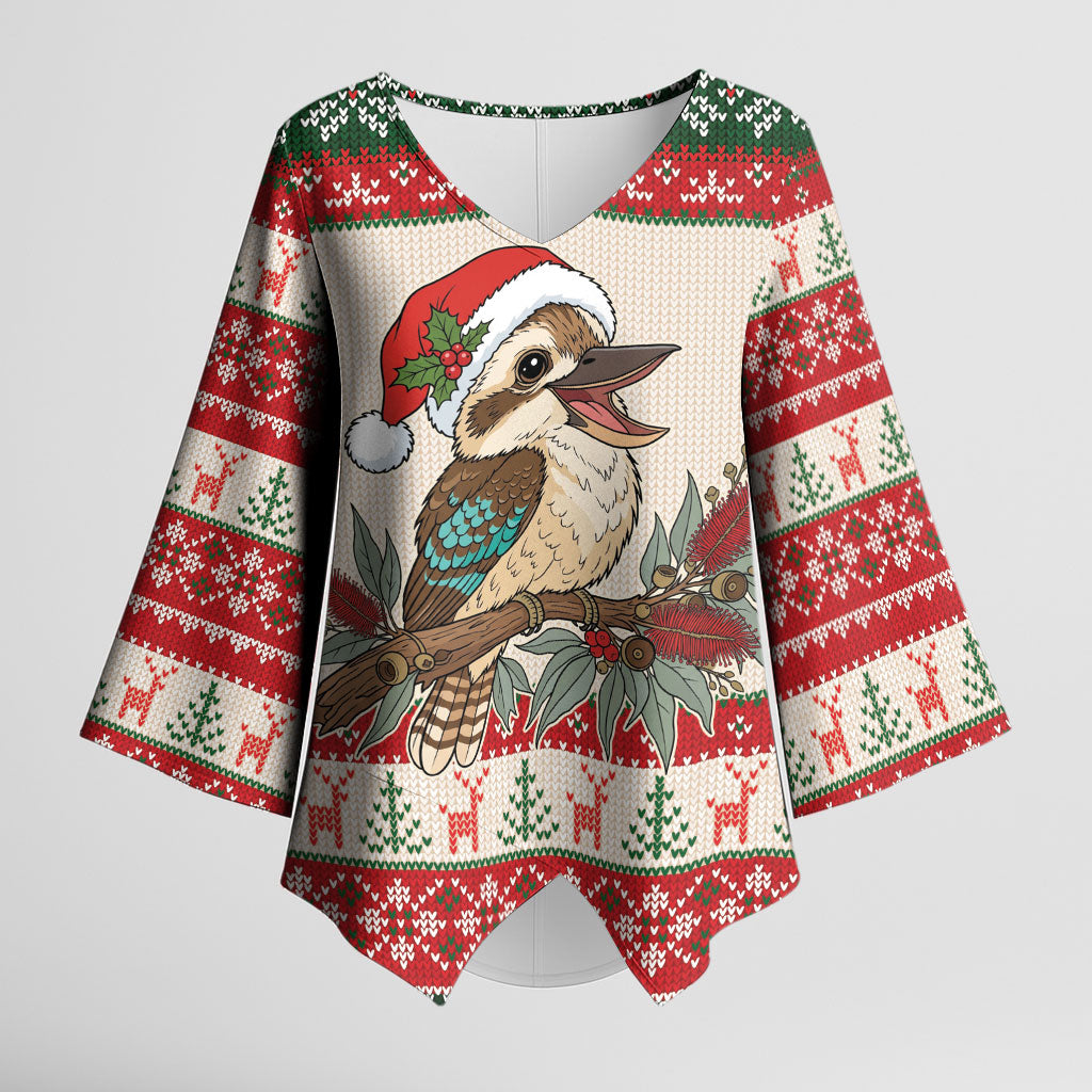 Aussie Kookaburra Christmas Kimono Sleeve Blouse Festive Knitted Pattern Inspired