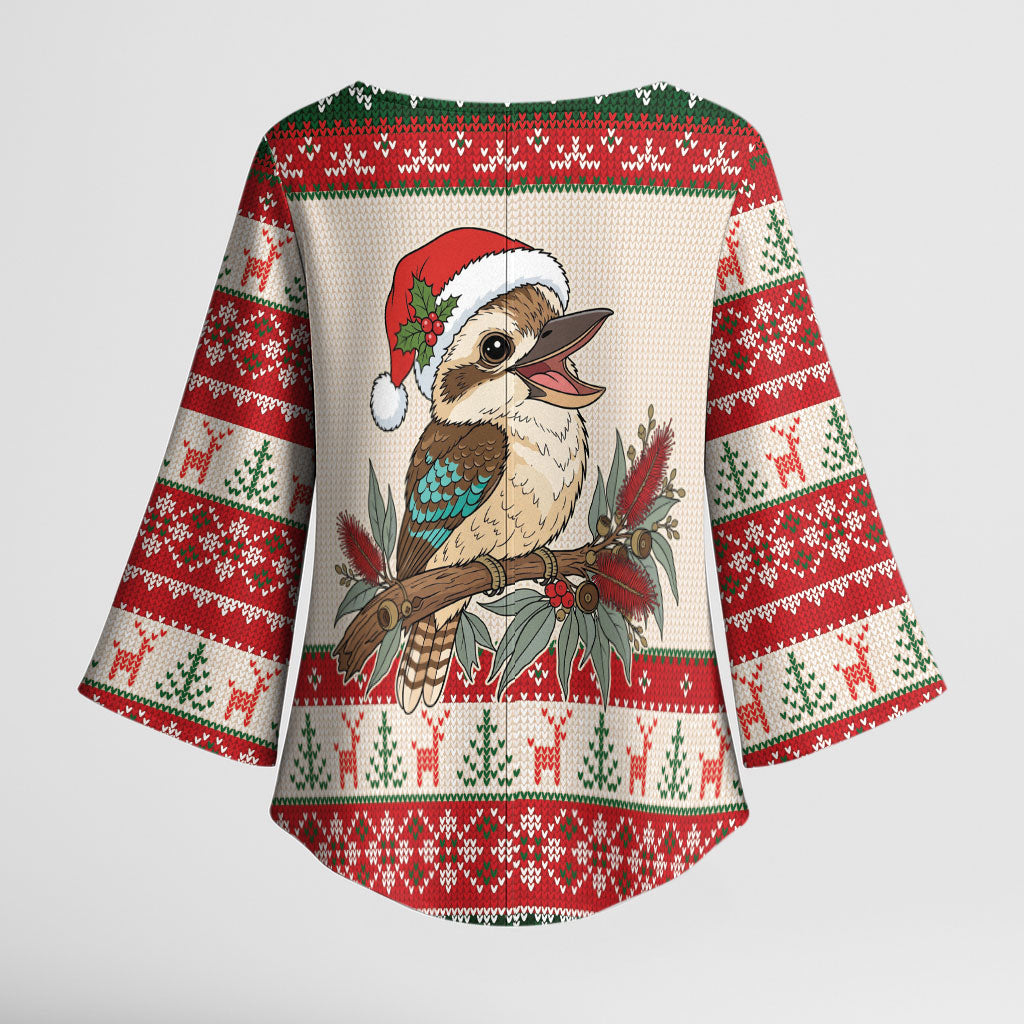 Aussie Kookaburra Christmas Kimono Sleeve Blouse Festive Knitted Pattern Inspired