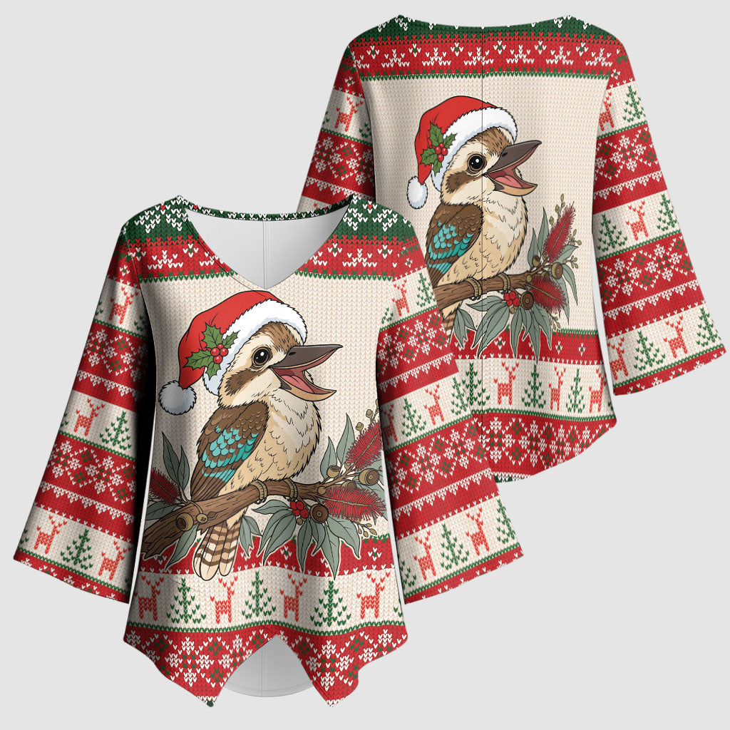 Aussie Kookaburra Christmas Kimono Sleeve Blouse Festive Knitted Pattern Inspired
