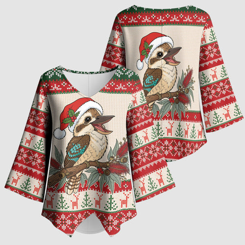 Aussie Kookaburra Christmas Kimono Sleeve Blouse Festive Knitted Pattern Inspired