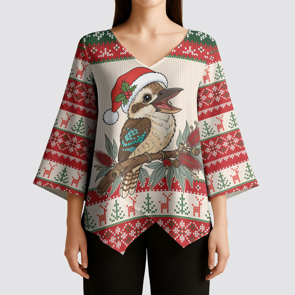 Aussie Kookaburra Christmas Kimono Sleeve Blouse Festive Knitted Pattern Inspired