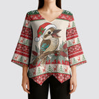 Aussie Kookaburra Christmas Kimono Sleeve Blouse Festive Knitted Pattern Inspired