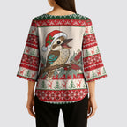 Aussie Kookaburra Christmas Kimono Sleeve Blouse Festive Knitted Pattern Inspired