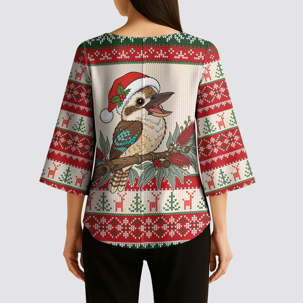 Aussie Kookaburra Christmas Kimono Sleeve Blouse Festive Knitted Pattern Inspired