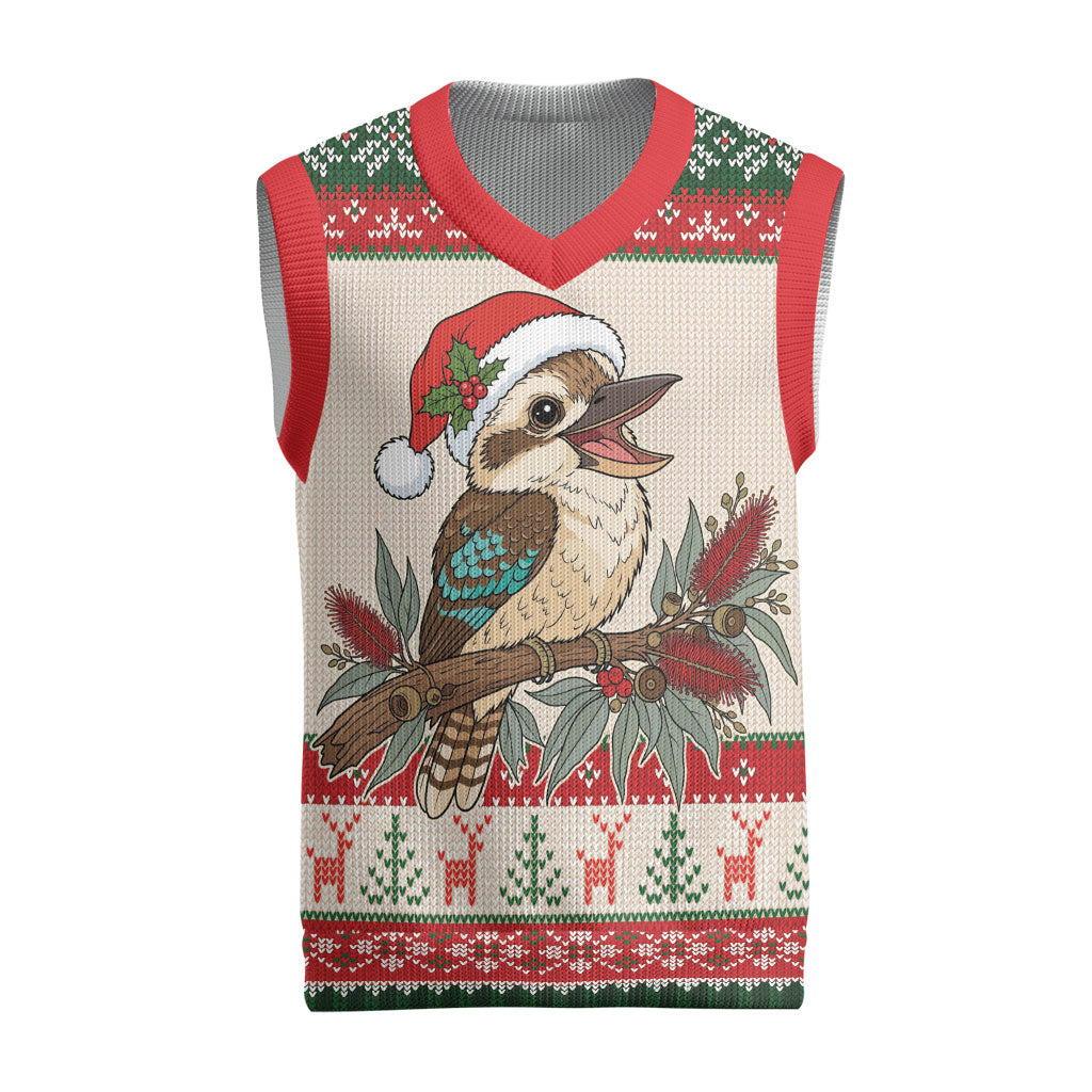 Aussie Kookaburra Christmas Knitted V-Neck Vest Festive Knitted Pattern Inspired