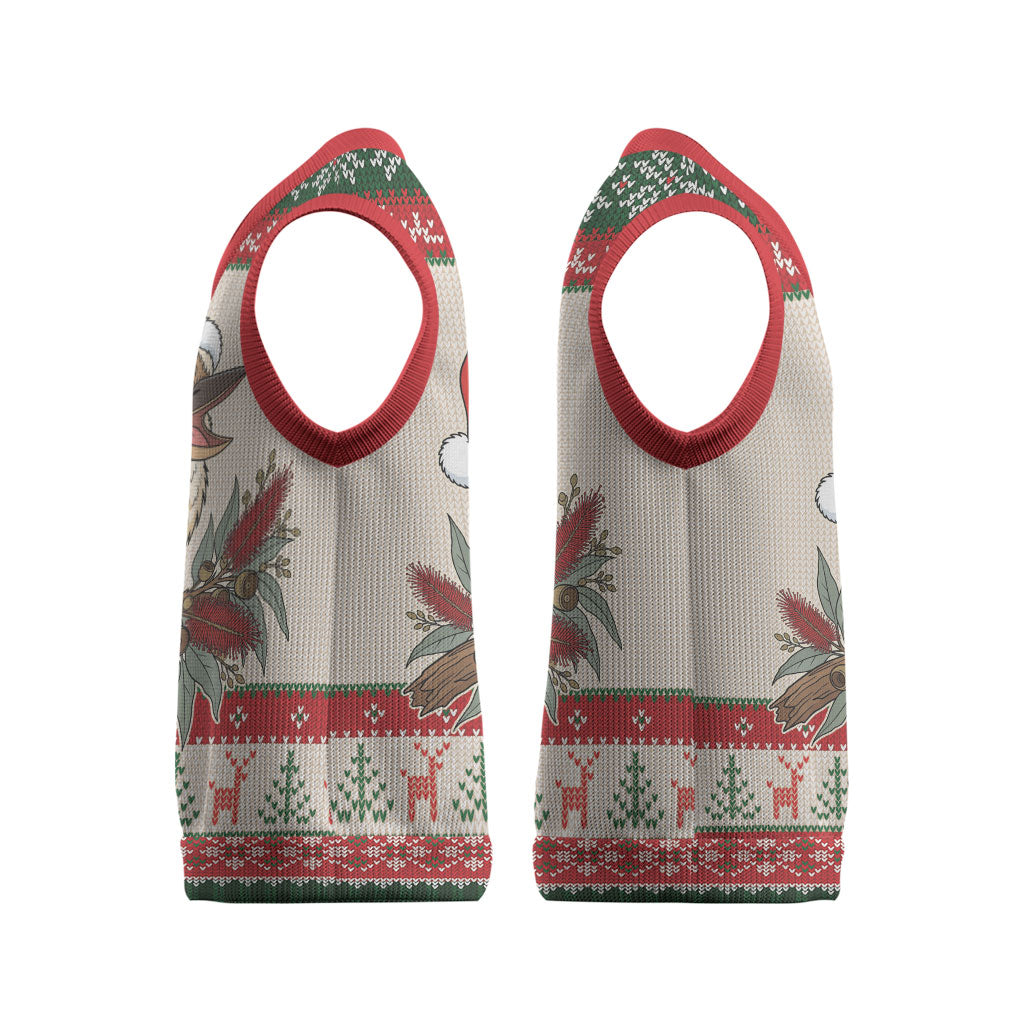 Aussie Kookaburra Christmas Knitted V-Neck Vest Festive Knitted Pattern Inspired