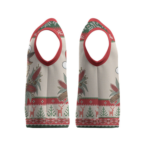 Aussie Kookaburra Christmas Knitted V-Neck Vest Festive Knitted Pattern Inspired