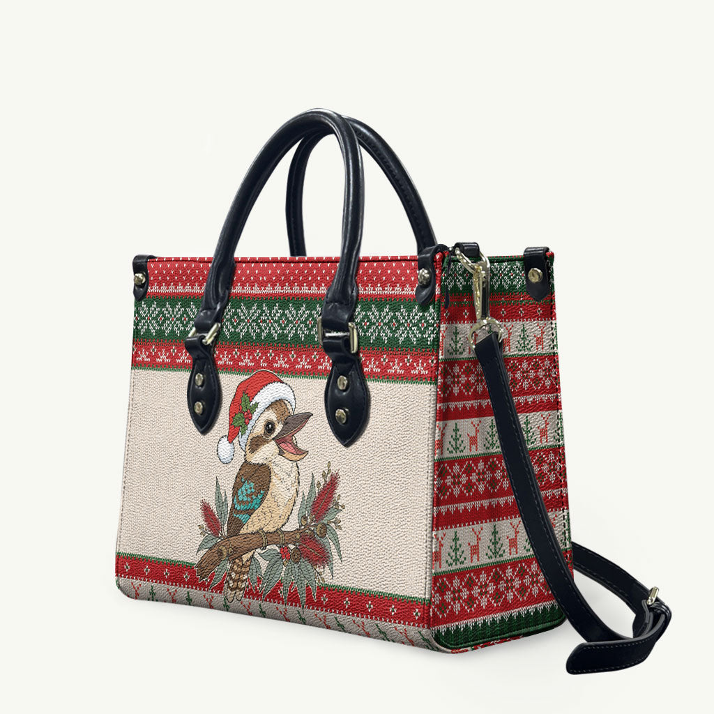 Aussie Kookaburra Christmas Leather Bag Festive Knitted Pattern Inspired