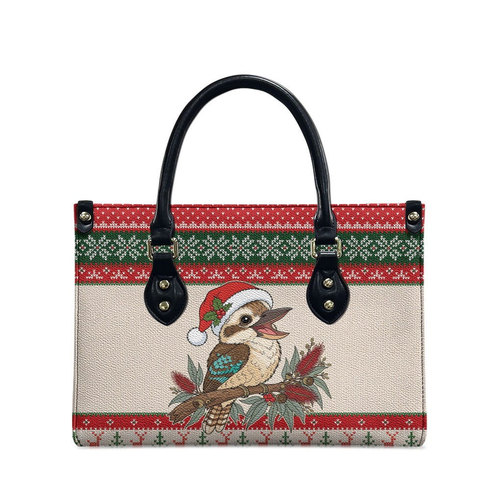 Aussie Kookaburra Christmas Leather Bag Festive Knitted Pattern Inspired