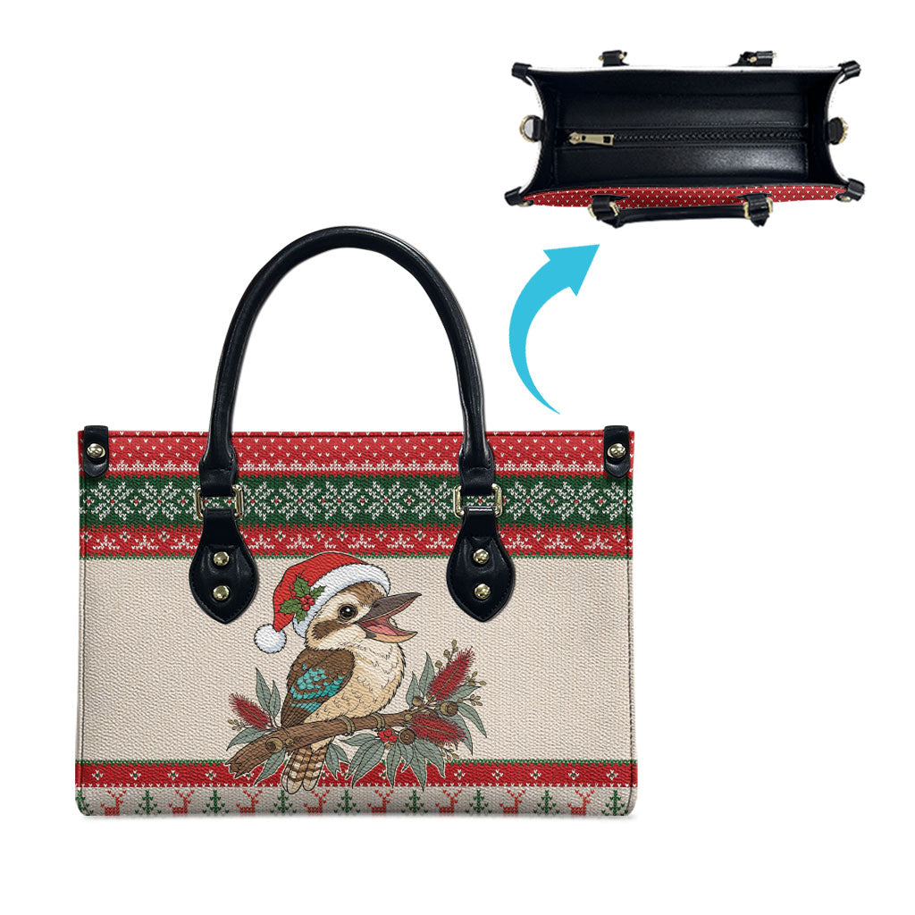 Aussie Kookaburra Christmas Leather Bag Festive Knitted Pattern Inspired