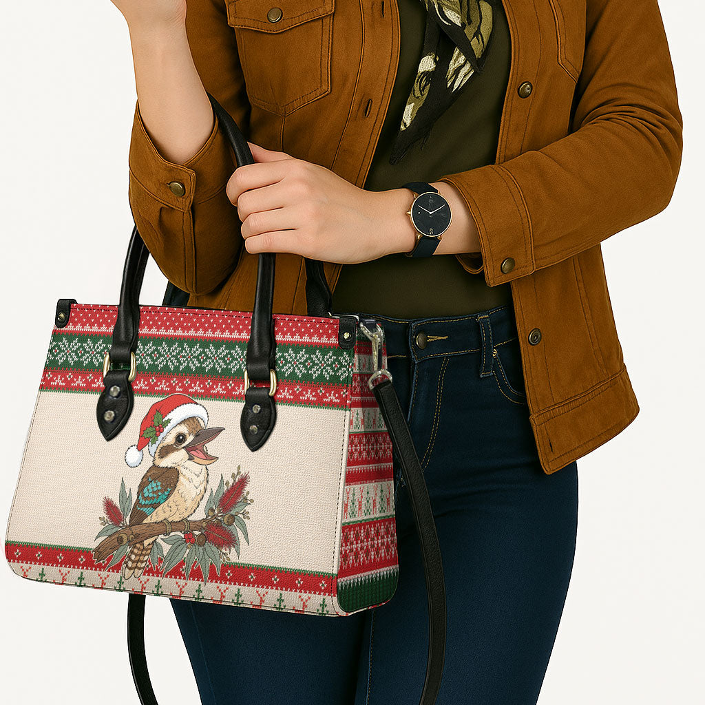 Aussie Kookaburra Christmas Leather Bag Festive Knitted Pattern Inspired