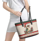 Aussie Kookaburra Christmas Leather Tote Bag Festive Knitted Pattern Inspired