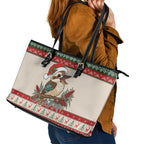 Aussie Kookaburra Christmas Leather Tote Bag Festive Knitted Pattern Inspired