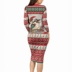 Aussie Kookaburra Christmas Long Sleeve Bodycon Dress Festive Knitted Pattern Inspired