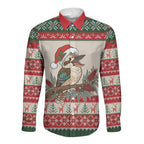 Aussie Kookaburra Christmas Long Sleeve Button Shirt Festive Knitted Pattern Inspired