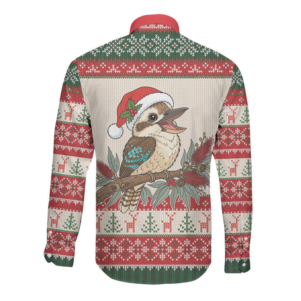 Aussie Kookaburra Christmas Long Sleeve Button Shirt Festive Knitted Pattern Inspired