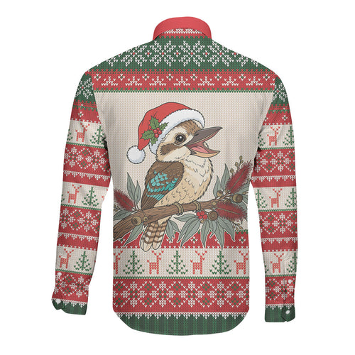 Aussie Kookaburra Christmas Long Sleeve Button Shirt Festive Knitted Pattern Inspired
