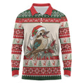 Aussie Kookaburra Christmas Long Sleeve Polo Shirt Festive Knitted Pattern Inspired
