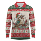 Aussie Kookaburra Christmas Long Sleeve Polo Shirt Festive Knitted Pattern Inspired