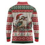 Aussie Kookaburra Christmas Long Sleeve Polo Shirt Festive Knitted Pattern Inspired