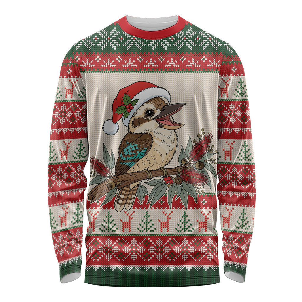 Aussie Kookaburra Christmas Long Sleeve Shirt Festive Knitted Pattern Inspired