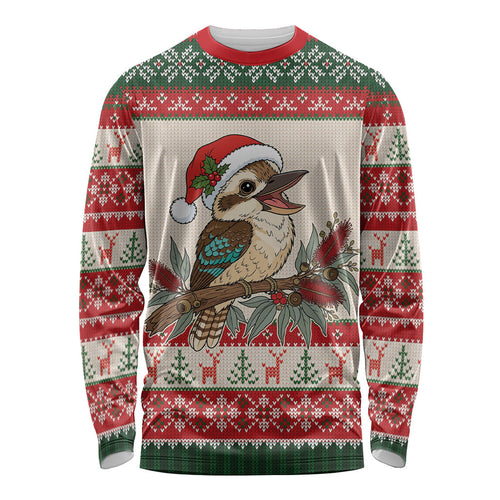 Aussie Kookaburra Christmas Long Sleeve Shirt Festive Knitted Pattern Inspired