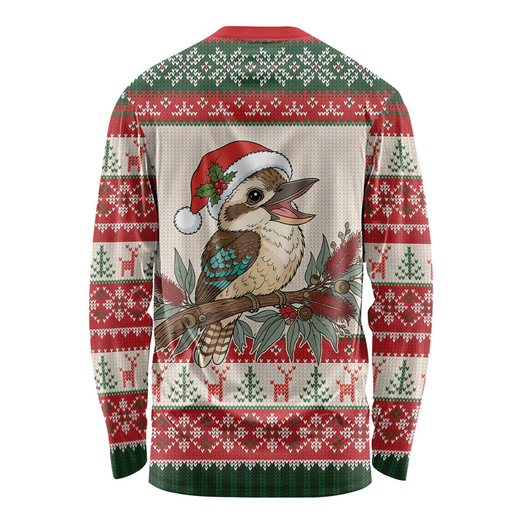 Aussie Kookaburra Christmas Long Sleeve Shirt Festive Knitted Pattern Inspired