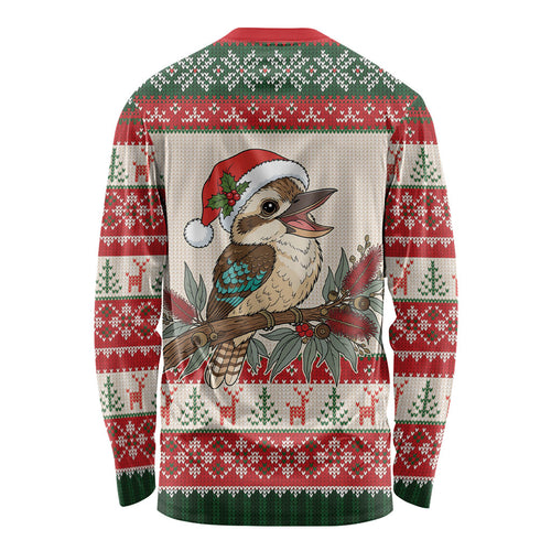Aussie Kookaburra Christmas Long Sleeve Shirt Festive Knitted Pattern Inspired
