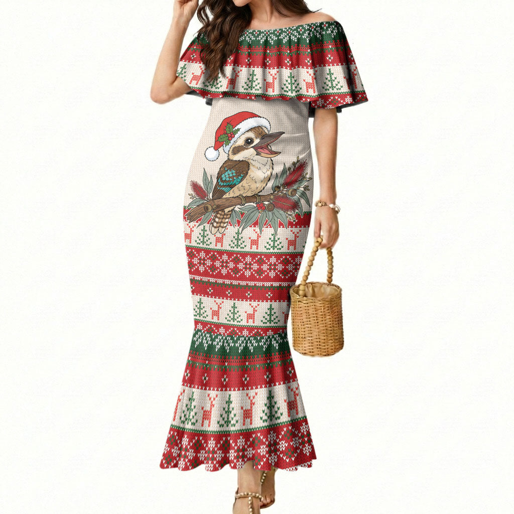 Aussie Kookaburra Christmas Mermaid Dress Festive Knitted Pattern Inspired