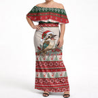 Aussie Kookaburra Christmas Off Shoulder Maxi Dress Festive Knitted Pattern Inspired