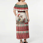 Aussie Kookaburra Christmas Off Shoulder Maxi Dress Festive Knitted Pattern Inspired
