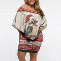 Aussie Kookaburra Christmas Off Shoulder Short Dress Festive Knitted Pattern Inspired