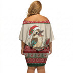 Aussie Kookaburra Christmas Off Shoulder Short Dress Festive Knitted Pattern Inspired