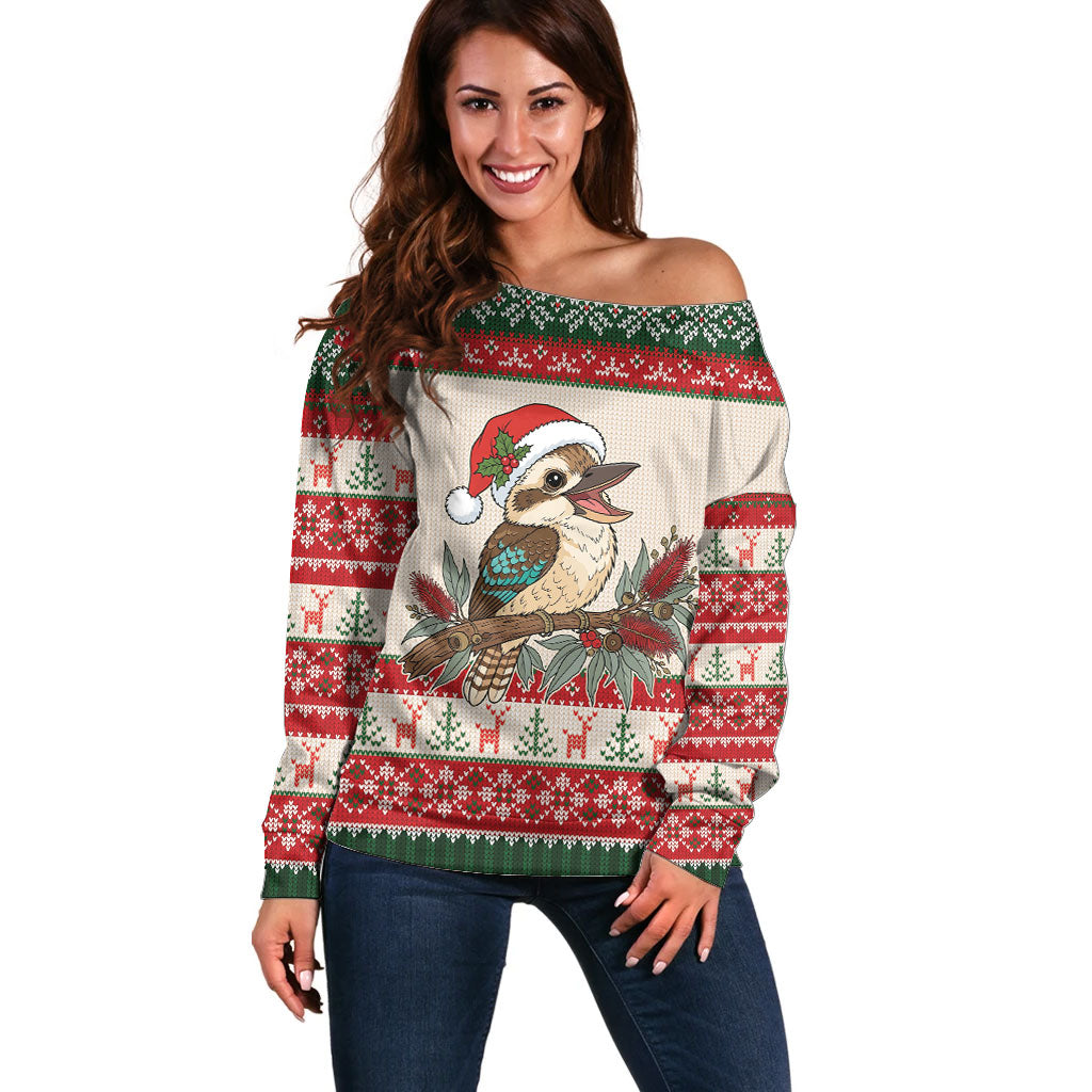 Aussie Kookaburra Christmas Off Shoulder Sweater Festive Knitted Pattern Inspired