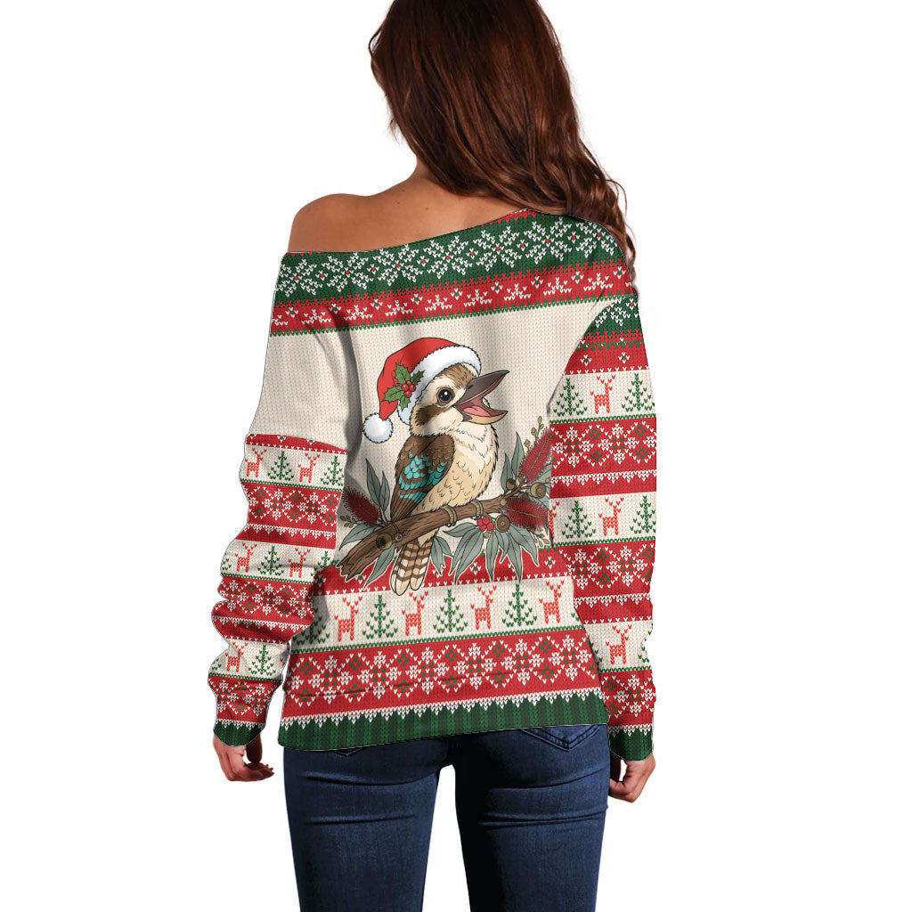 Aussie Kookaburra Christmas Off Shoulder Sweater Festive Knitted Pattern Inspired