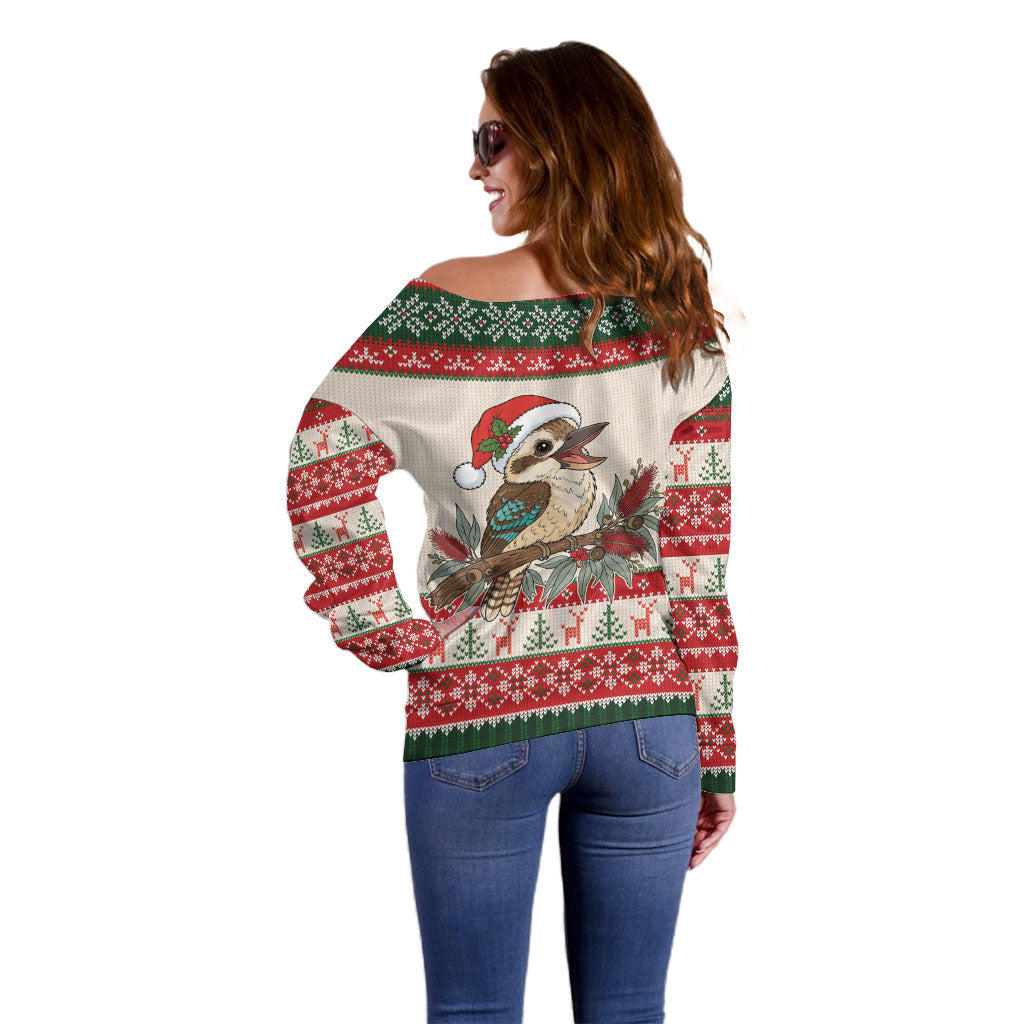 Aussie Kookaburra Christmas Off Shoulder Sweater Festive Knitted Pattern Inspired