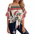 Aussie Kookaburra Christmas Off Shoulder Wrap Waist Top Festive Knitted Pattern Inspired