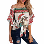 Aussie Kookaburra Christmas Off Shoulder Wrap Waist Top Festive Knitted Pattern Inspired