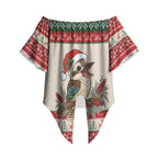 Aussie Kookaburra Christmas Off Shoulder Wrap Waist Top Festive Knitted Pattern Inspired