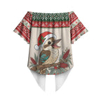 Aussie Kookaburra Christmas Off Shoulder Wrap Waist Top Festive Knitted Pattern Inspired
