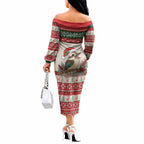 Aussie Kookaburra Christmas Off The Shoulder Long Sleeve Dress Festive Knitted Pattern Inspired