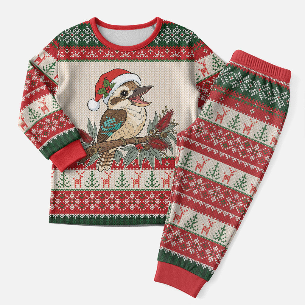 Aussie Kookaburra Christmas Pajama Set Festive Knitted Pattern Inspired